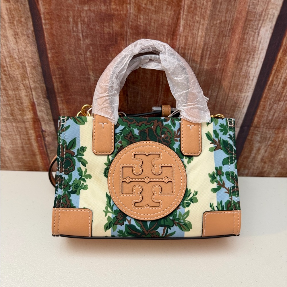 Tory Burch Ella Green and Tan Mini Bag
